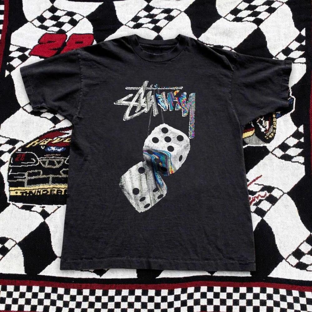 StãSsy Black Tee With Dice Graphic